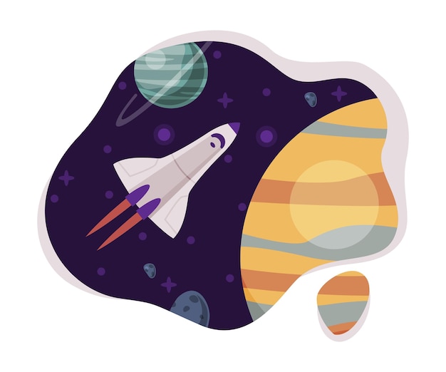 Rakete in der Weltraumszene Kosmos Industrie Erkundung Konzept Thematische Vektorillustration Hintergrund