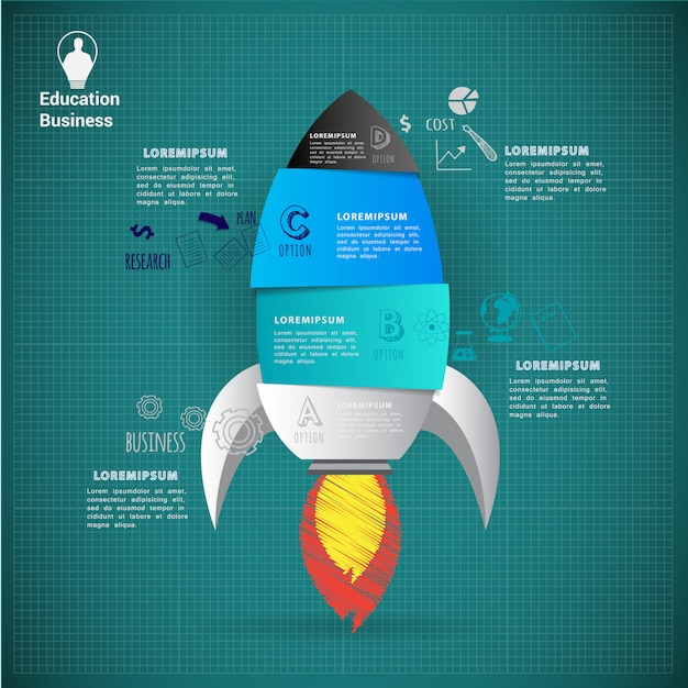 Rakete starten abstrakte infographik vorlage