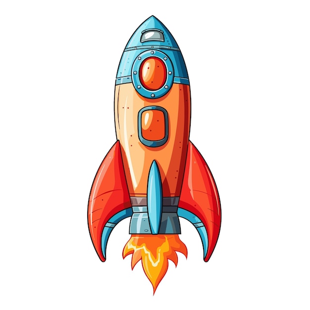 Raketen-Mittagessen im Raumraketen-Hintergrund im flachen Stil Start-up-Konzept