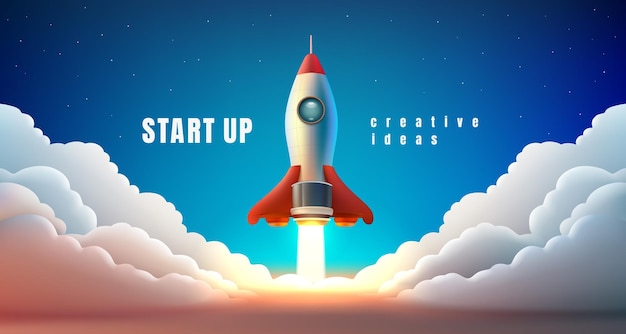 Raketenraum startup kreative idee cover landungsseite website vektor-illustration