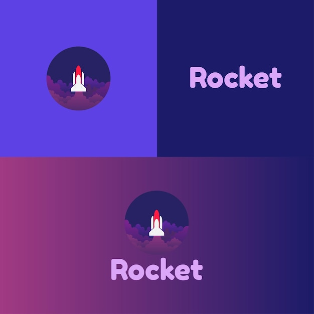 Vektor raketenstart mit rechteck-logo-raketen-logo-illustration im flachen design