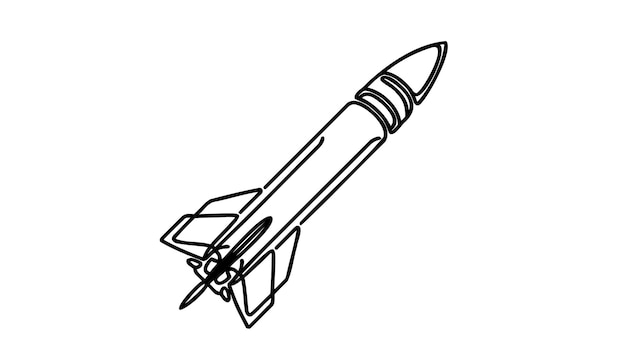 Raketenstart raumschiffstart start einer militärischen ballistischen rakete eine durchgehende linie linear