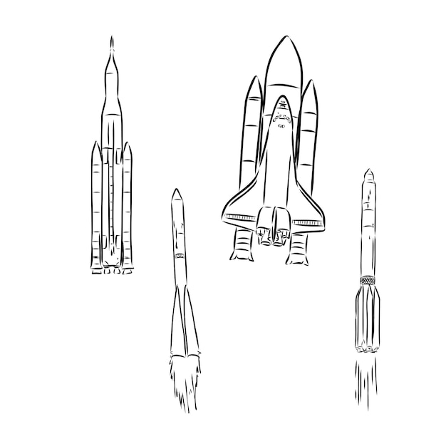 Raketenumriss, weltraumraketensilhouette, eine linie, kontinuierliche vektorillustration, strichzeichnungen, umrissvektor