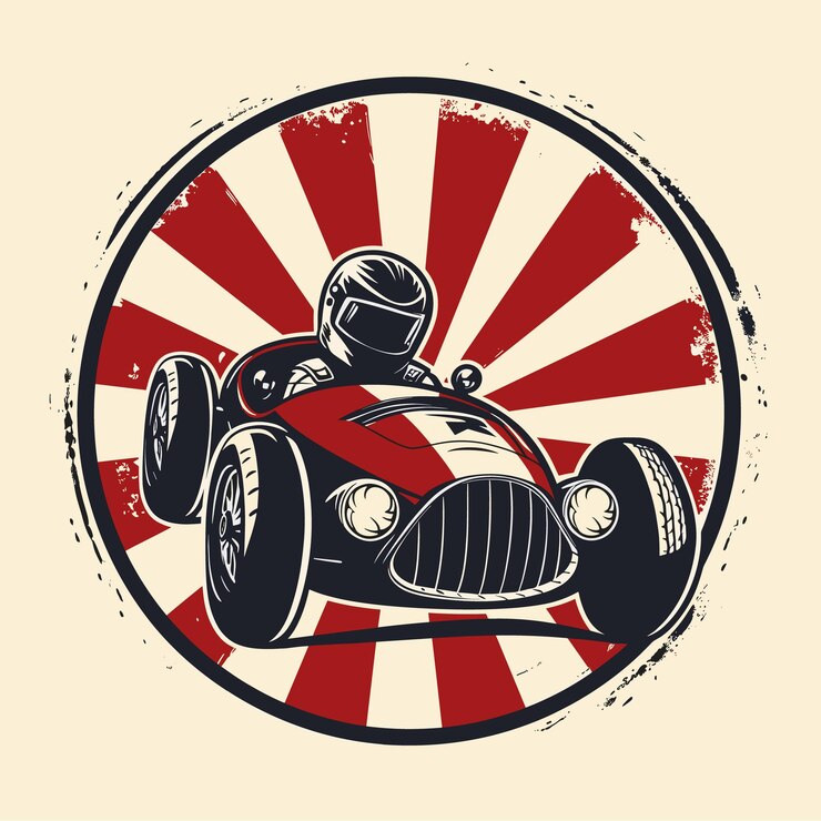 Vektor rallye-club-logo mit rennhelm und oldtimer-auto