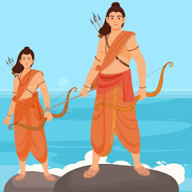 Vektor rama und bruder lakshmana mit dem bogen