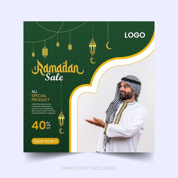 Vektor ramadan ads square bietet verkaufsbanner an. ramadan-themengrüße mit laterne und islamischen fenstern