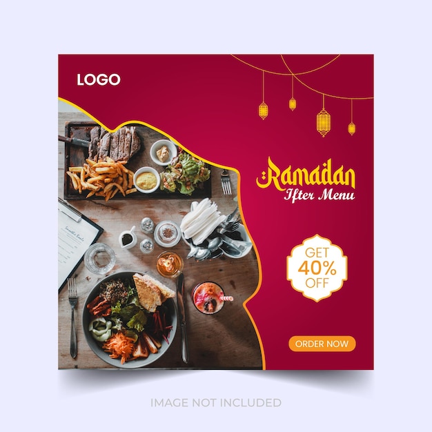 Vektor ramadan buffet iftar social media post banner. ramadan-thema food delivery square banner mit lanter