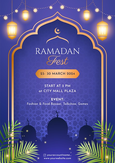 Ramadan-Festival-Poster-Flyer-Vorlage mit elegantem islamischen Hintergrund