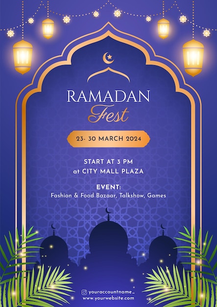 Vektor ramadan-festival-poster-flyer-vorlage mit elegantem islamischen hintergrund