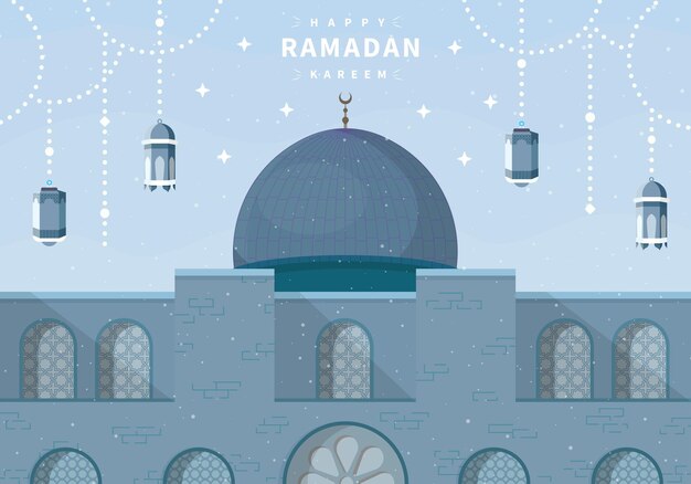 Vektor ramadan-grüße mit einem wunderschönen moschee-hintergrund