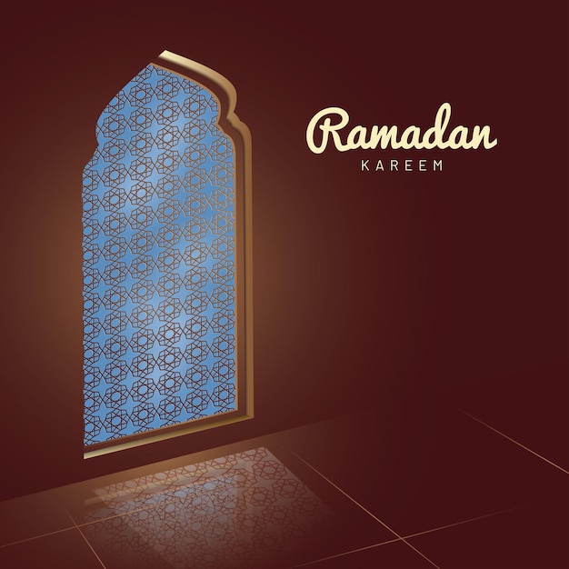 Ramadan-Grußkarte mit flachem Moscheenfenster der Illustrationsart