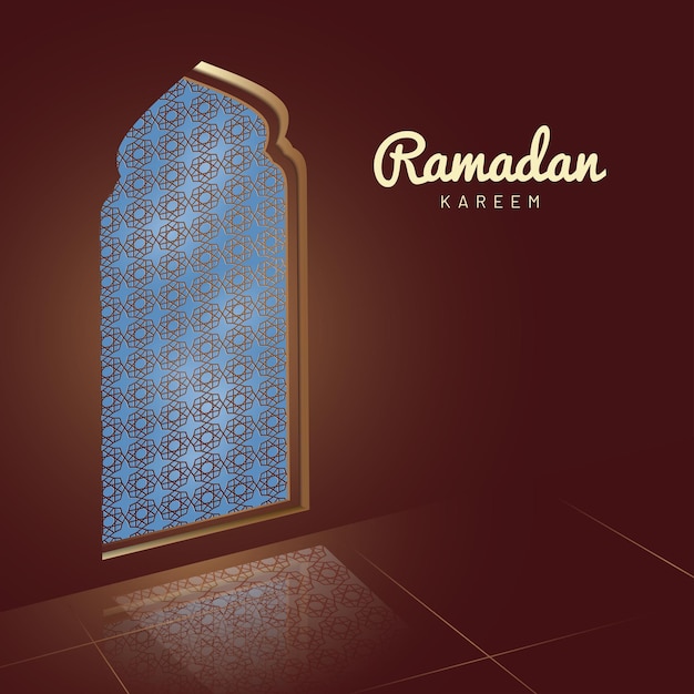 Vektor ramadan-grußkarte mit flachem moscheenfenster der illustrationsart