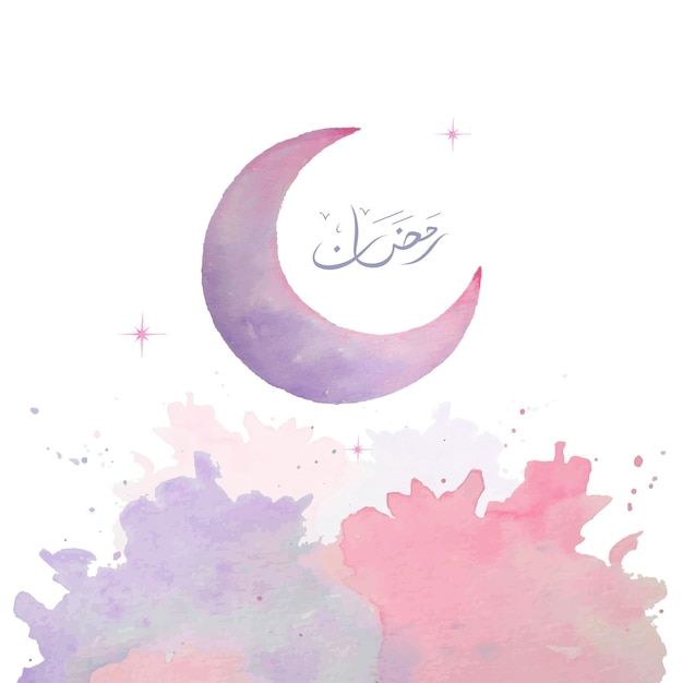 Vektor ramadan-grußkarten-designillustration mit aquarellhalbmond und farbspritzerhintergrund