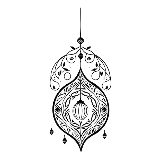 Vektor ramadan-hängelampe, schwarze illustration, skizze, handzeichnung