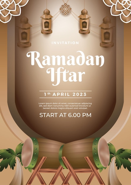 Ramadan jurtenplakat mit einem grünen blatt und den worten beginnen um 18.00 uhr.