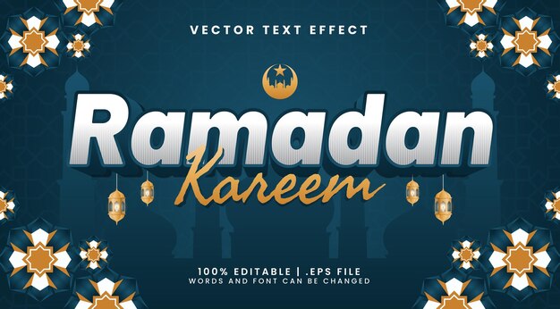 Ramadan kareem 3d bearbeitbarer texteffekt mit moschee- und laternentextstil