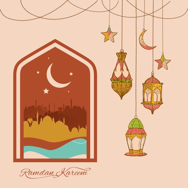 Ramadan kareem arabisches lampendekorationsbanner