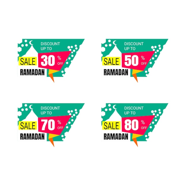Ramadan kareem aufkleber rabatt label prozent preis verkauf banner knopf abzeichen band set vektordesign