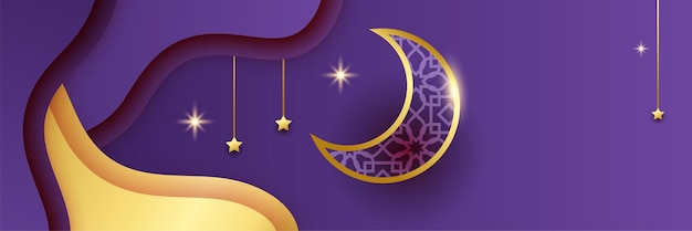 Ramadan Kareem Banner Hintergrund mit islamischer Musterlaterne des Mondes Goldener Mond und abstrakter Hintergrund islamischer Luxuselemente