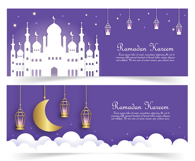 Ramadan Kareem Banner im Papierschnitt Stil.