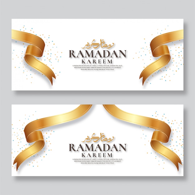 Ramadan kareem banner mit goldband