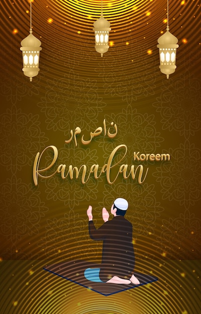 Vektor ramadan kareem banner mit islamischem ornament und gradient golden und gelb hintergrund design 1.