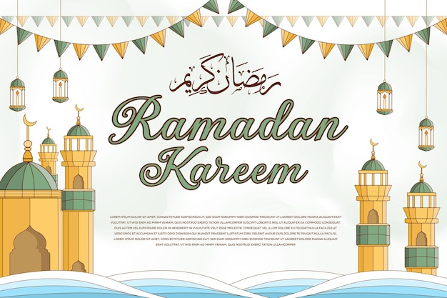 Ramadan kareem banner poster illustration handgezeichnet mit islamischem ornament