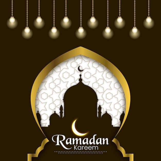 Ramadan kareem-design mit glühlampen oder mond- und textkombination und hintergrundmuster, die eine vektordatei wünschen