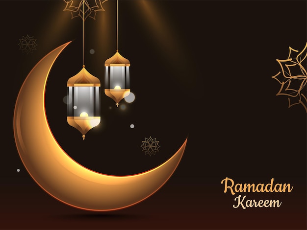 Ramadan Kareem-Design mit Laterne und Halbmond mit Mandala-Muster