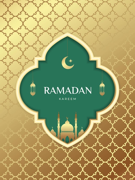 Ramadan Kareem Eid Mubarak mit orientalischen islamischen Mustern Moschee Laternen Halbmond für Banner-Karte