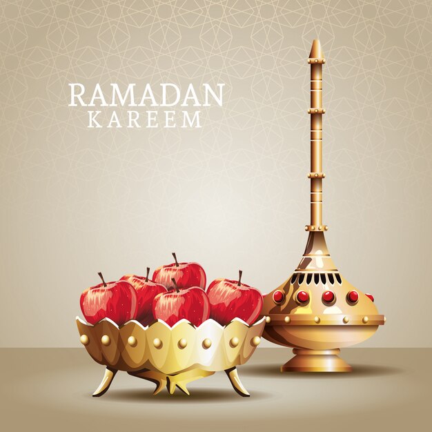 Ramadan kareem feier mit goldenem kelch und äpfeln