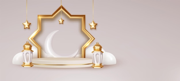 Vektor ramadan kareem feiertagsdesign d halbmonddekor auf dem podium geeignet
