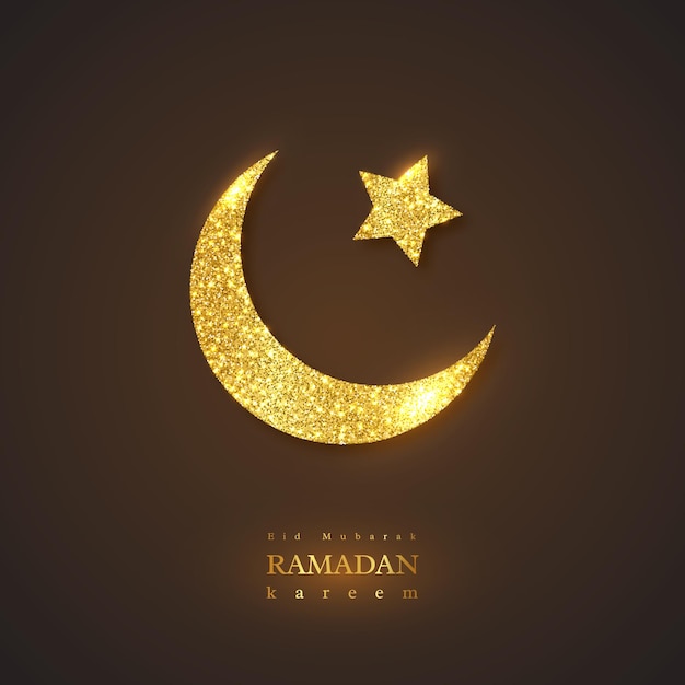 Ramadan kareem feiertagshintergrund. glitzerndes leuchtendes design, schwarzer hintergrund. illustration.