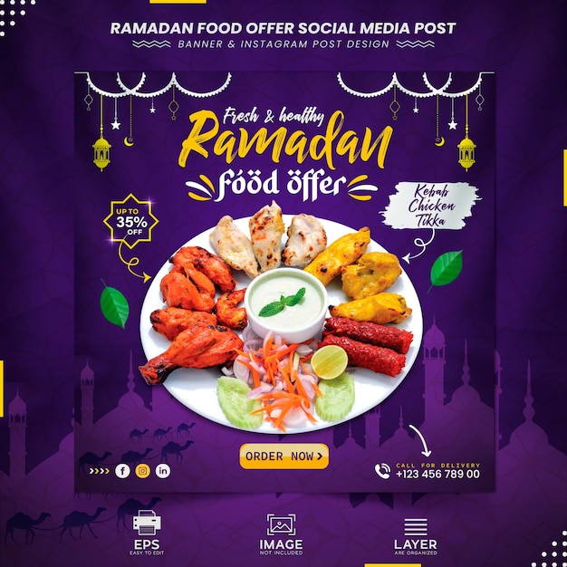 Ramadan kareem-food-banner und social-media-post-design-premium-vektorvorlage