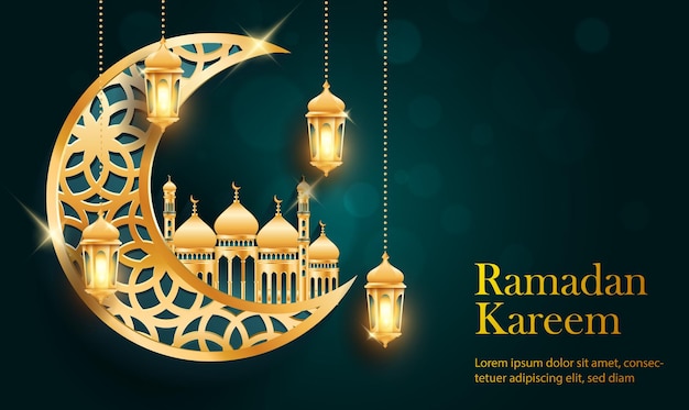 Ramadan Kareem-Grußhintergrund Islamisches Illustrationsvektordesign und Arabisch.