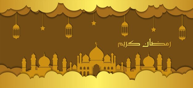 Ramadan kareem-grußhintergrund ramadan-grußkarten im scherenschnitt-stil