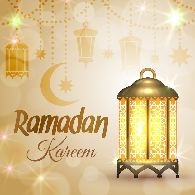 Ramadan kareem grußkarte. islamische laternenlampe. illustration für muslimischen heiligen monat ramadan.