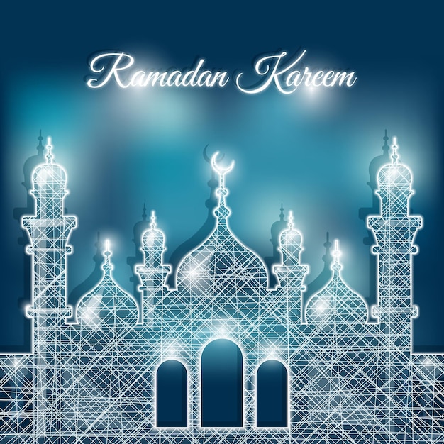 Vektor ramadan kareem grußkarte silhouette der moschee in der nacht