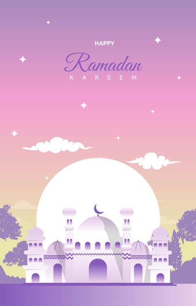 Ramadan Kareem-Grußkarten-Moschee-Nachthimmel-Vektor-Design-Vorlage