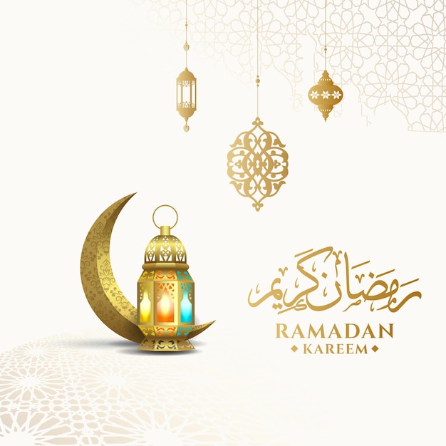 Ramadan kareem grußkartendesign mit halbmond und laternenvorlage