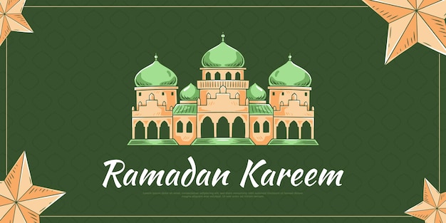 Ramadan kareem handgezeichneter islamischer illustrationsfahnen-hintergrundvektor