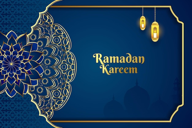 Ramadan kareem hintergrund im islamischen stil blaue farbe mit element