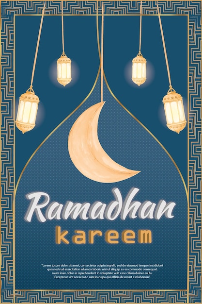 Ramadan Kareem-Hintergrund mit Aquarellornamenten und Laternen Premium-Vektor