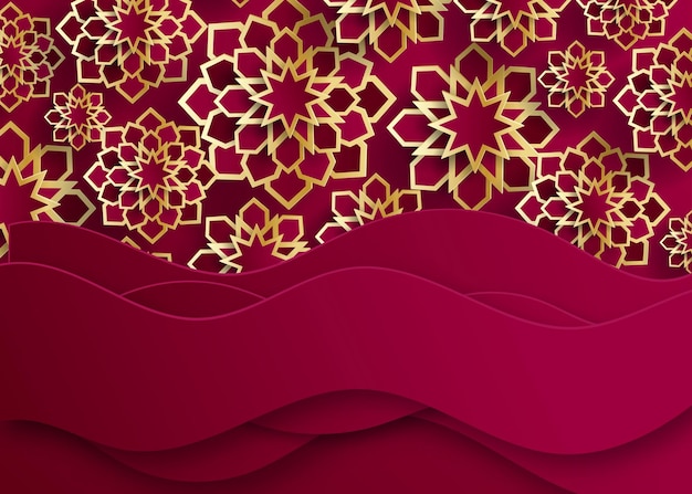 Vektor ramadan kareem hintergrund mit arabischem papier sterne feier vektor papier wellen rot goldene farben