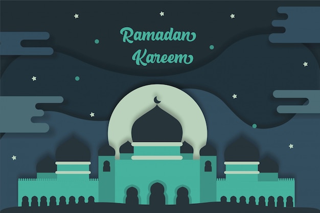 Ramadan kareem hintergrund mit moschee flache grafik