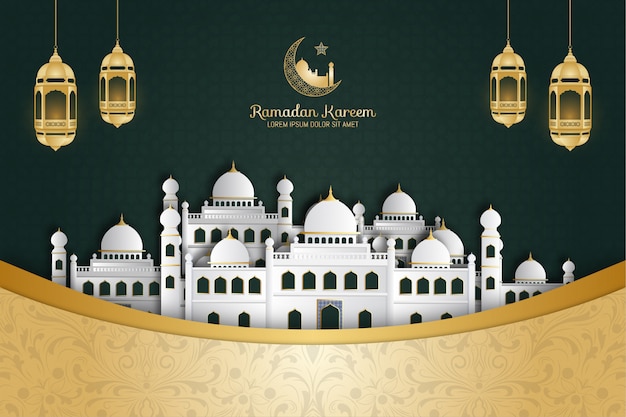 Vektor ramadan kareem hintergrund mit moschee und arabischer laterne