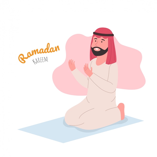 Ramadan kareem illustration arabian man praying