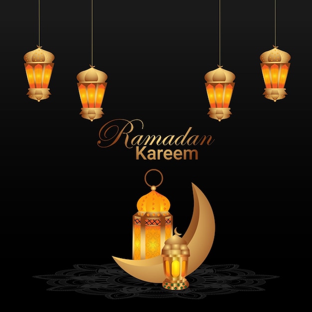 Ramadan kareem islamische grußkarte und hintergrund mit goldener laterne