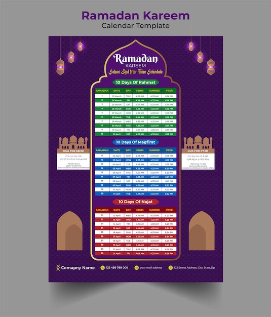 Vektor ramadan kareem islamische kalendervorlage und sehri ifter zeitplan