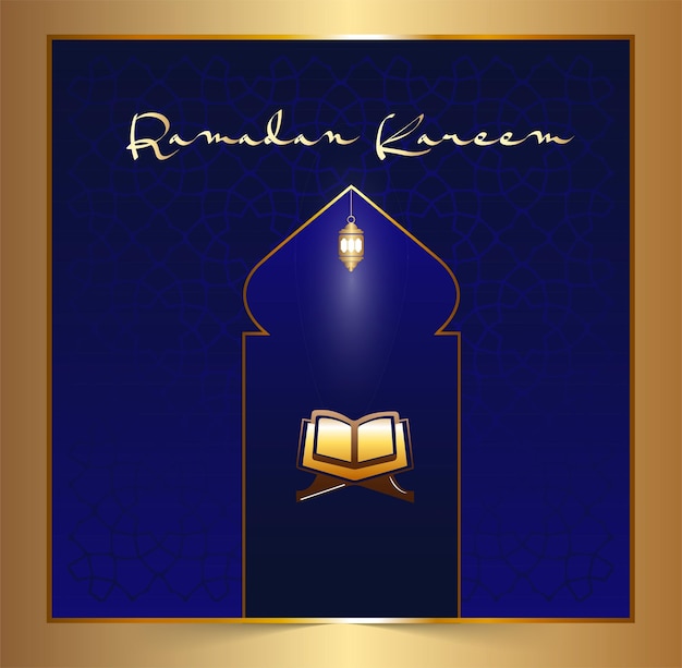 Vektor ramadan kareem islamische typografie design halbmond arabisches muster vektor illustration blau und gold